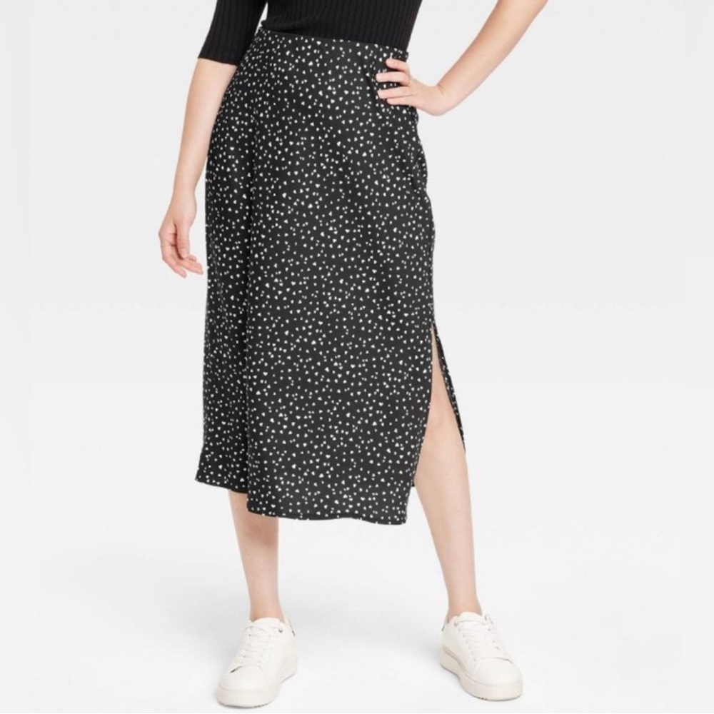 A New Day Target Midi A-Line Slip Skirt Black/White Hearts Size XL